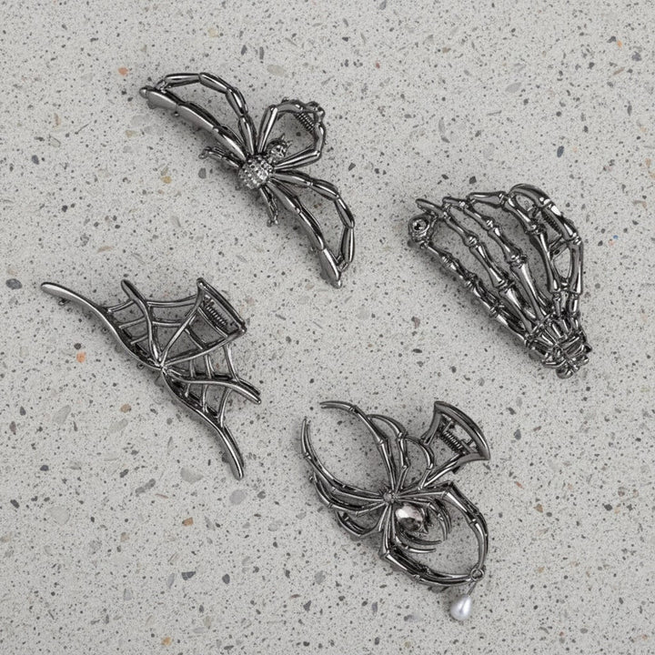Halloween Metal Claw Clips with Spooky Spider, Bat and Skeleton Designs, Decorative Hair Clips