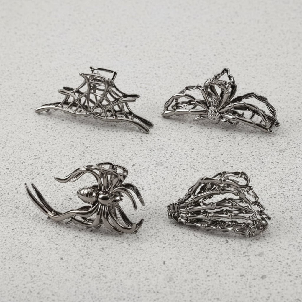 Halloween Metal Claw Clips with Spooky Spider, Bat and Skeleton Designs, Decorative Hair Clips