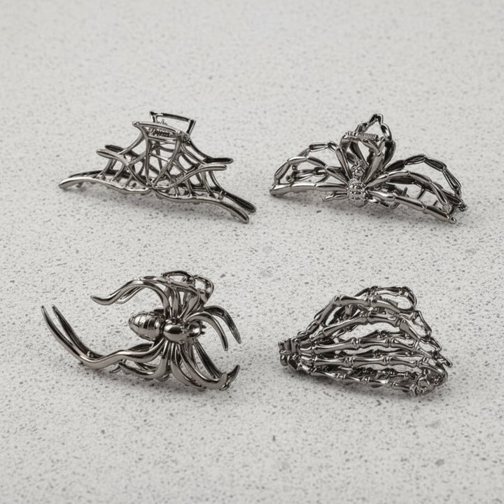 Halloween Metal Claw Clips with Spooky Spider, Bat and Skeleton Designs, Decorative Hair Clips