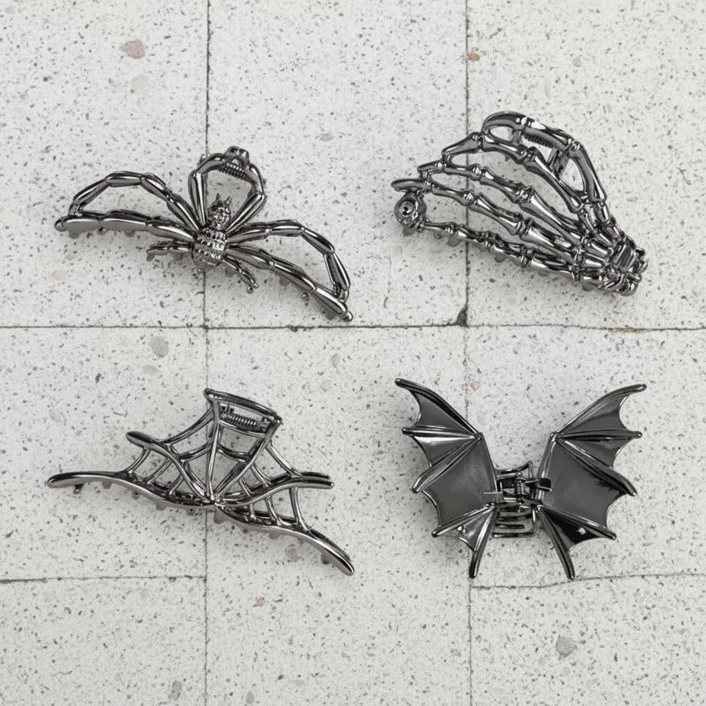 Halloween Metal Claw Clips with Spooky Spider, Bat and Skeleton Designs, Decorative Hair Clips