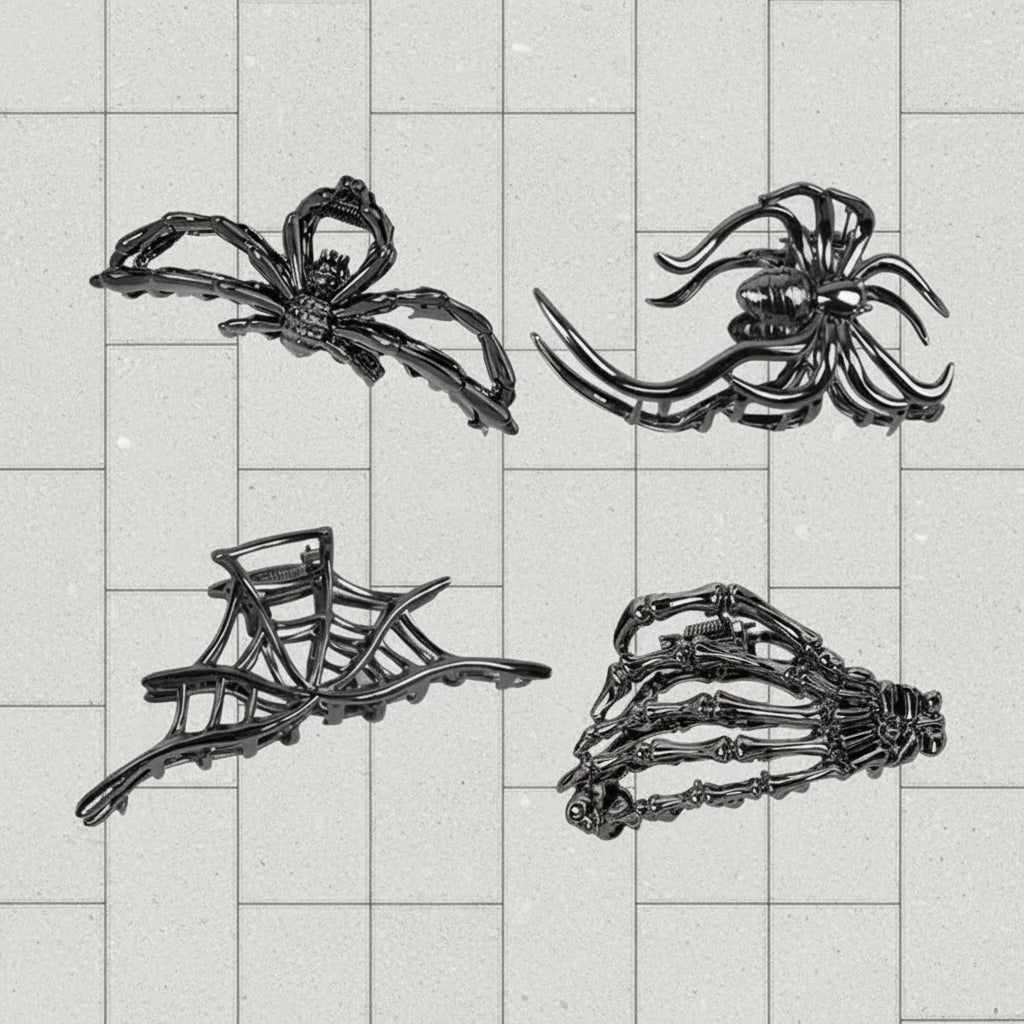 Halloween Metal Claw Clips with Spooky Spider, Bat and Skeleton Designs, Decorative Hair Clips
