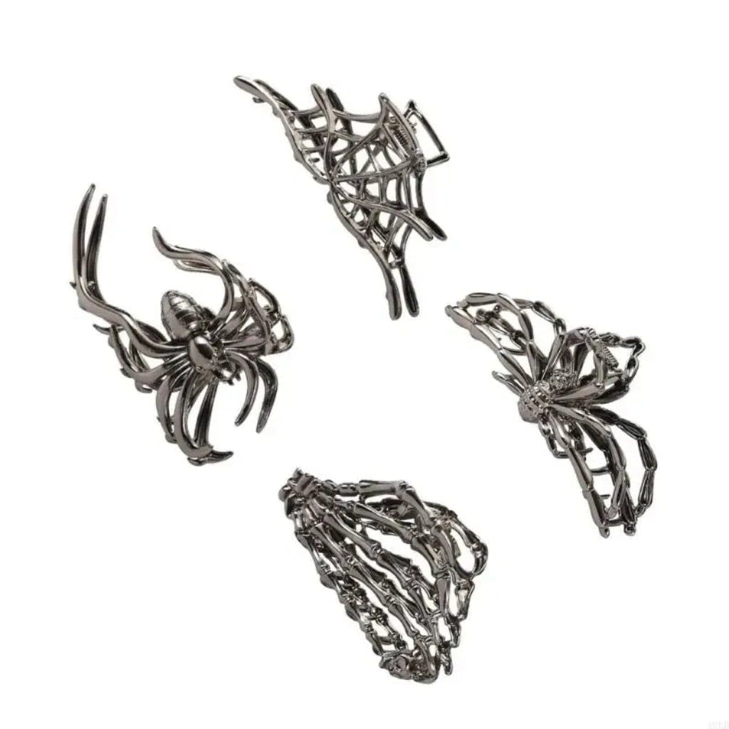 Halloween Metal Claw Clips with Spooky Spider, Bat and Skeleton Designs, Decorative Hair Clips