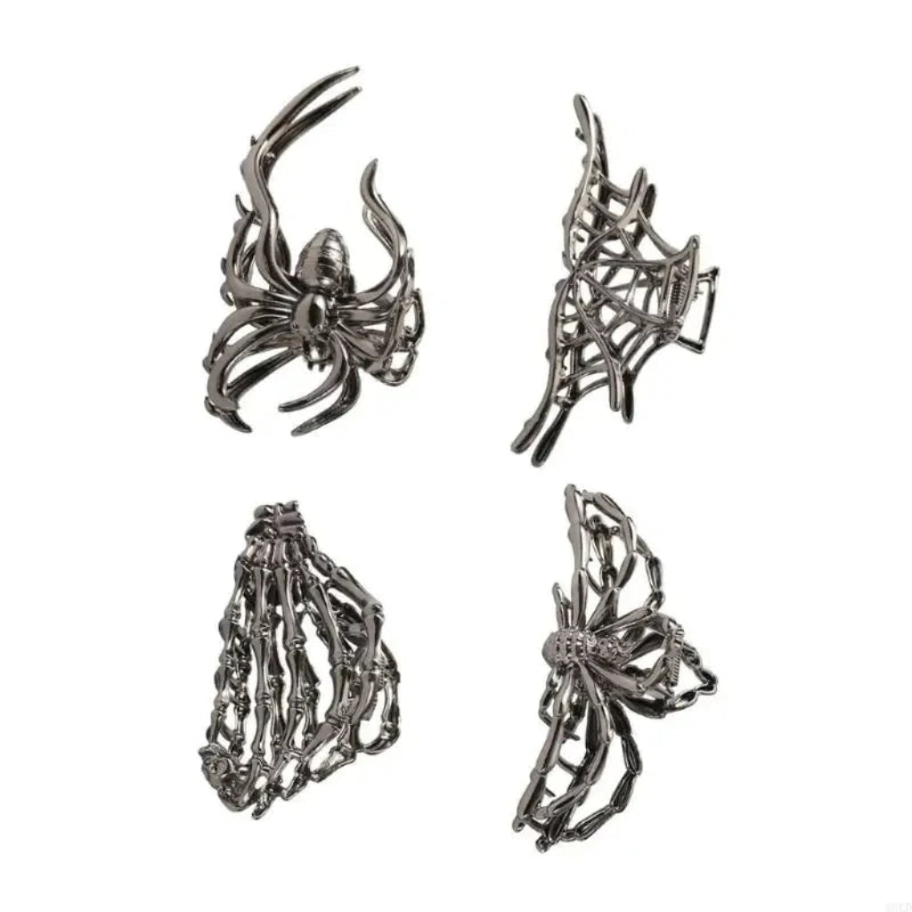 Halloween Metal Claw Clips with Spooky Spider, Bat and Skeleton Designs, Decorative Hair Clips