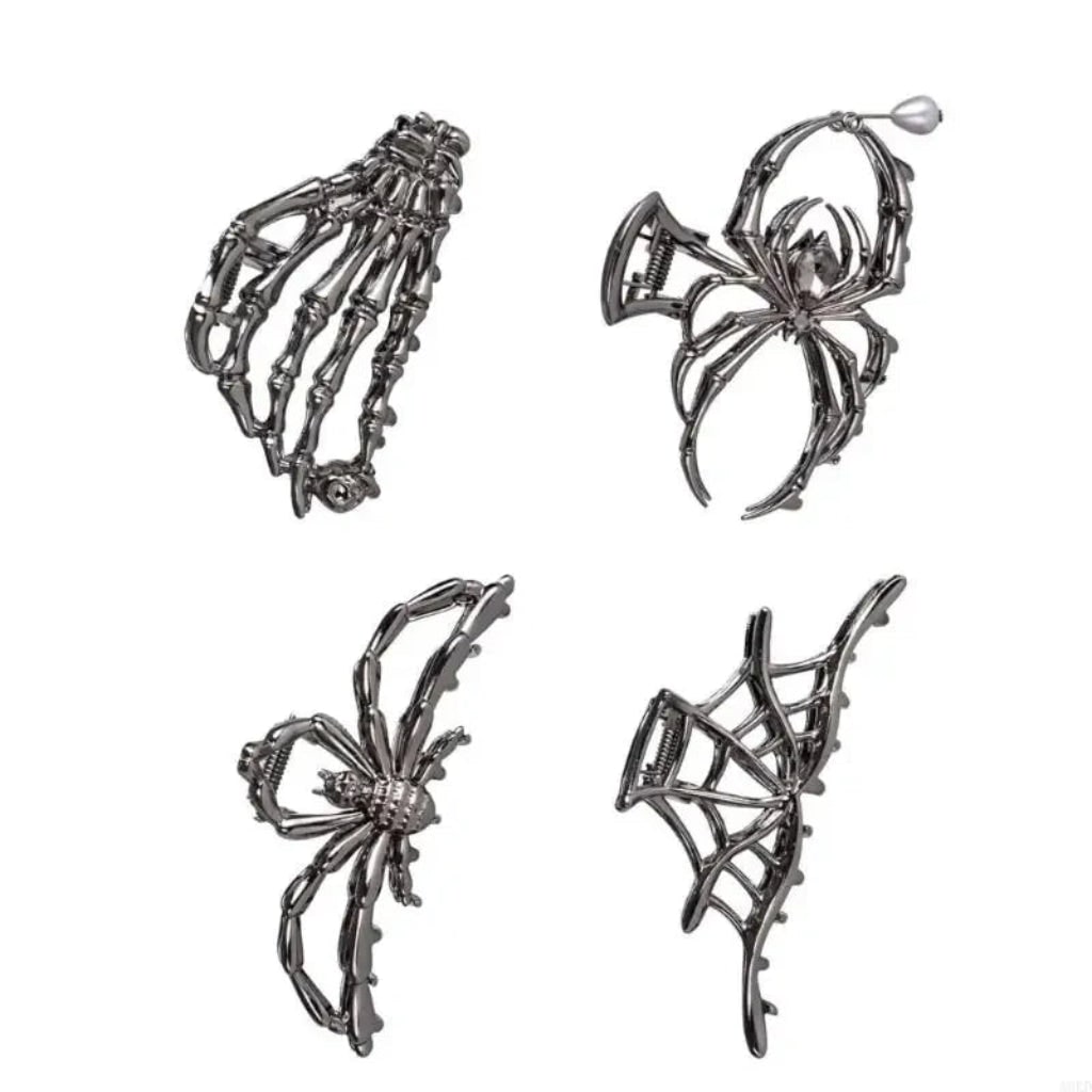 Halloween Metal Claw Clips with Spooky Spider, Bat and Skeleton Designs, Decorative Hair Clips