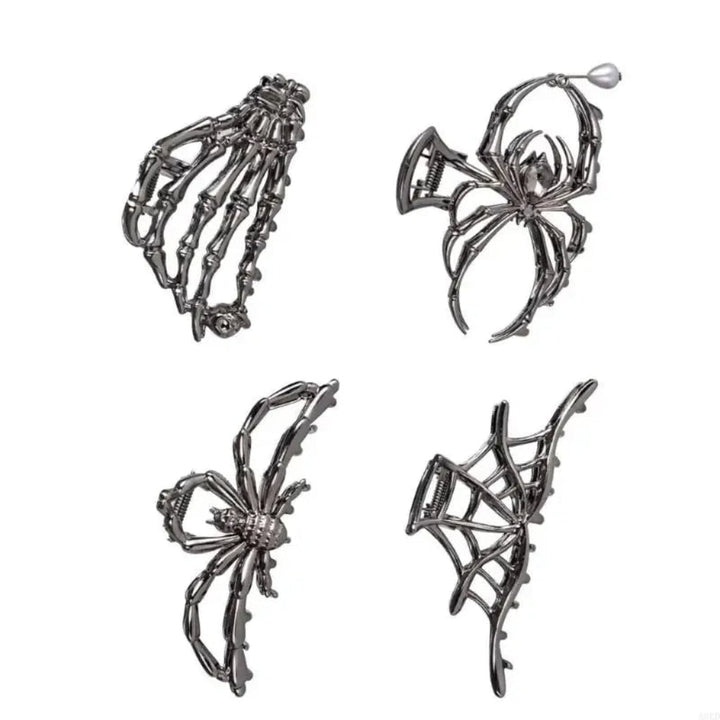 Halloween Metal Claw Clips with Spooky Spider, Bat and Skeleton Designs, Decorative Hair Clips