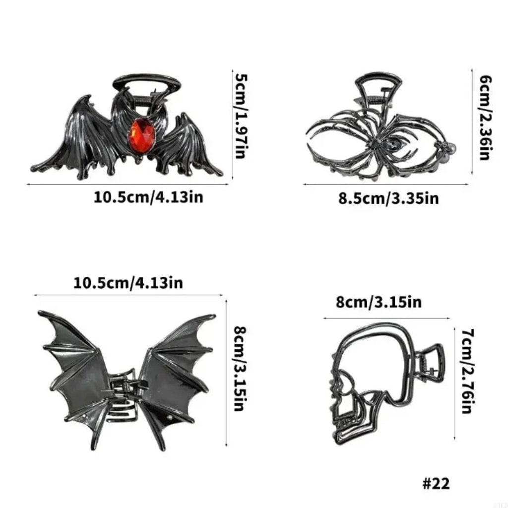 Halloween Metal Claw Clips with Spooky Spider, Bat and Skeleton Designs, Decorative Hair Clips