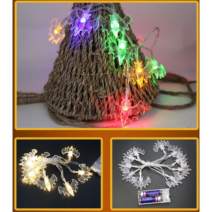 Halloween Outdoor String Lights LED Battery Operated with Pumpkin Ghost Bat Skull Eyeball Covers 10 Bulbs