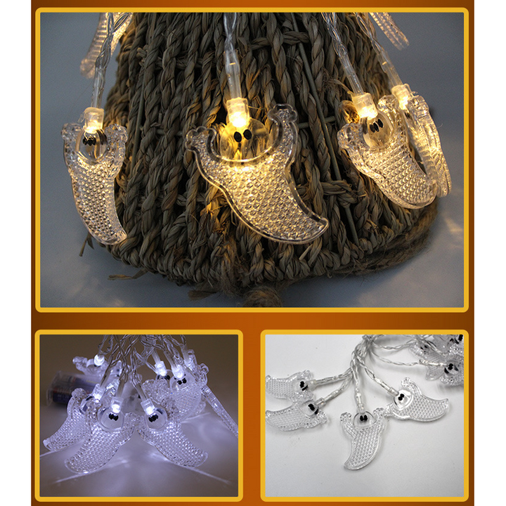 Halloween Outdoor String Lights LED Battery Operated with Pumpkin Ghost Bat Skull Eyeball Covers 10 Bulbs