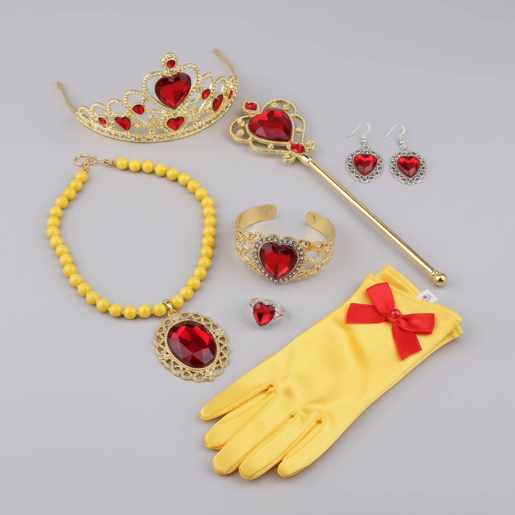 Halloween Princess Dress Up and Golden Storybook Princess Costume Accessories Set with Tiara and Gloves