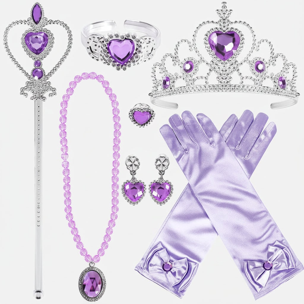 Halloween Princess Dress Up and Golden Storybook Princess Costume Accessories Set with Tiara and Gloves