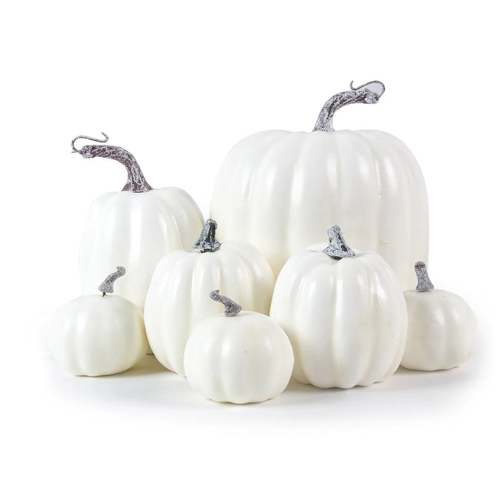 Halloween Pumpkins Fall Decorative Foam with Ribbed Texture and Curved Stems Set of 7