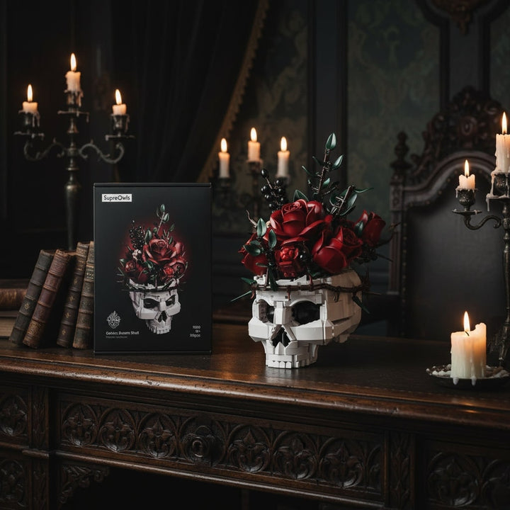 Halloween Skull Building Blocks with Magnetic Tiles and Roses Gothic Decoration Kit