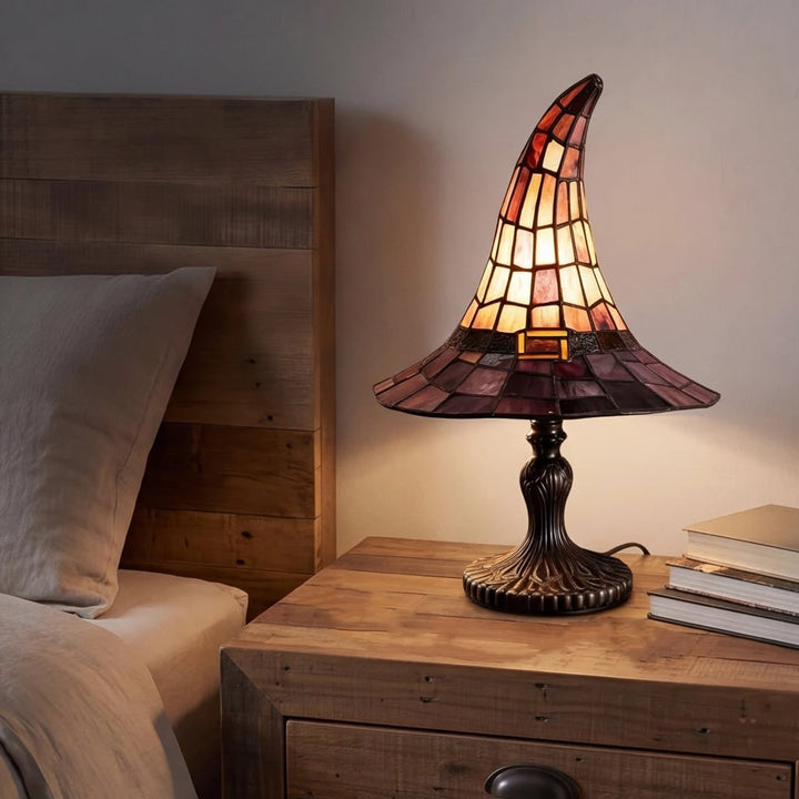 Halloween Witch Hat Stained Glass Table Lamp with Warm Glow Bedside Set of 2