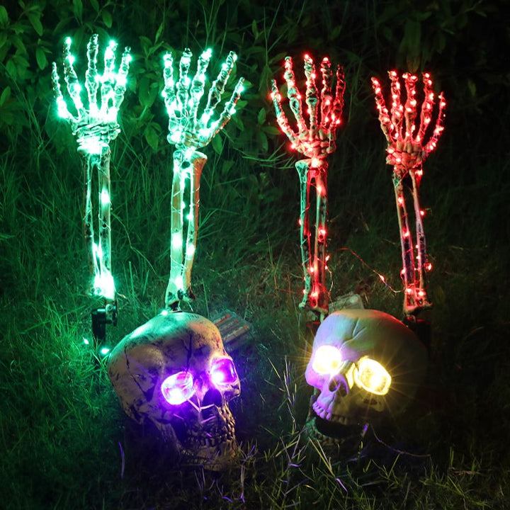 Halloween Yard Decorations Skeleton Sign with Stakes LED Light Up Outdoor Prop