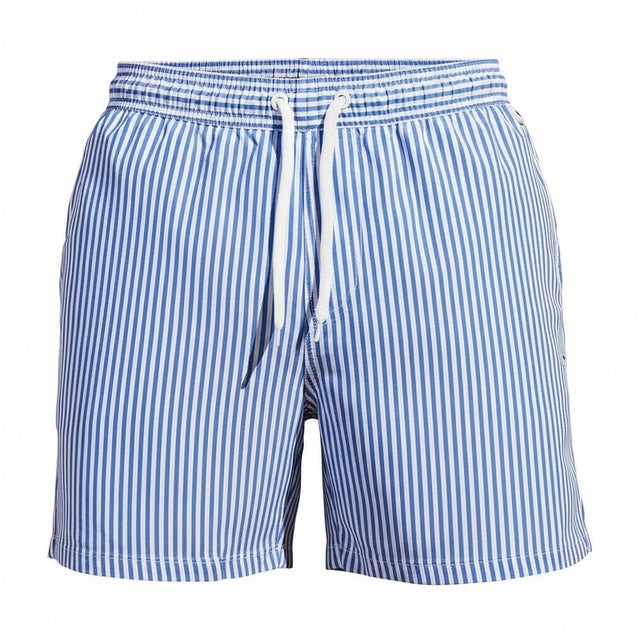 Men's Striped Swim Shorts with Drawstring Waist