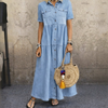 Denim-print midi dress