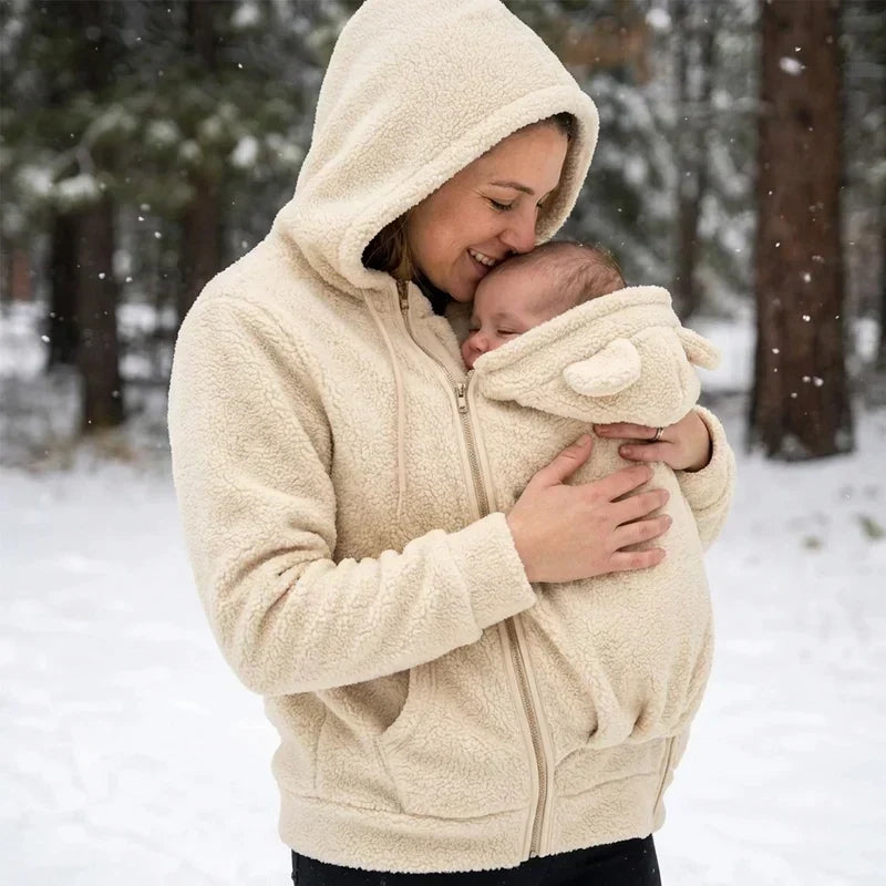 Cozy Sherpa Fleece Hoodie with Detachable Zip-On Baby Carrier Insert