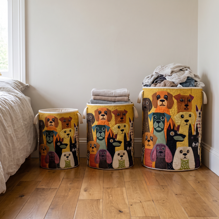 Quilted Fabric Laundry Basket with Canvas Handles, Freestanding and Foldable