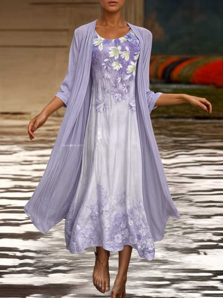 Stylish Floral A-Line Dress with Vest for Women – Miray