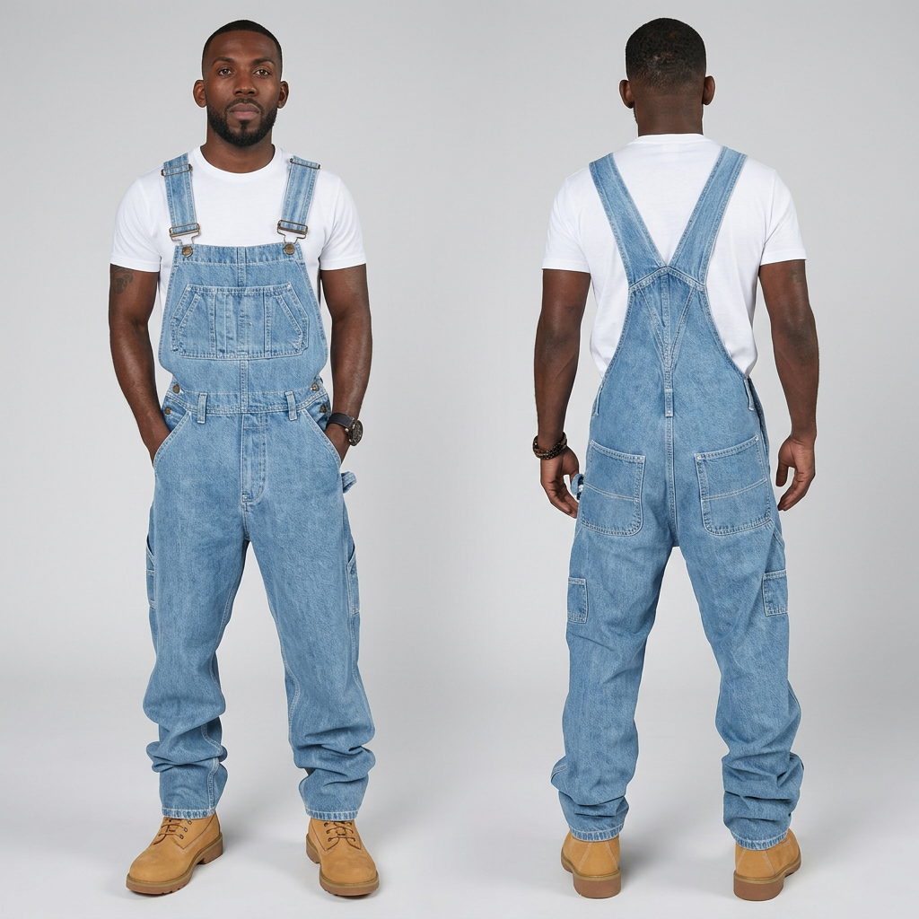 Men's Denim Dungarees Loose Fit – Work Overalls with Multiple Pockets