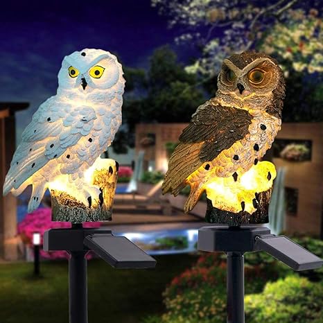 Solar owl garden light with warm white LED, waterproof IP65, 45 cm