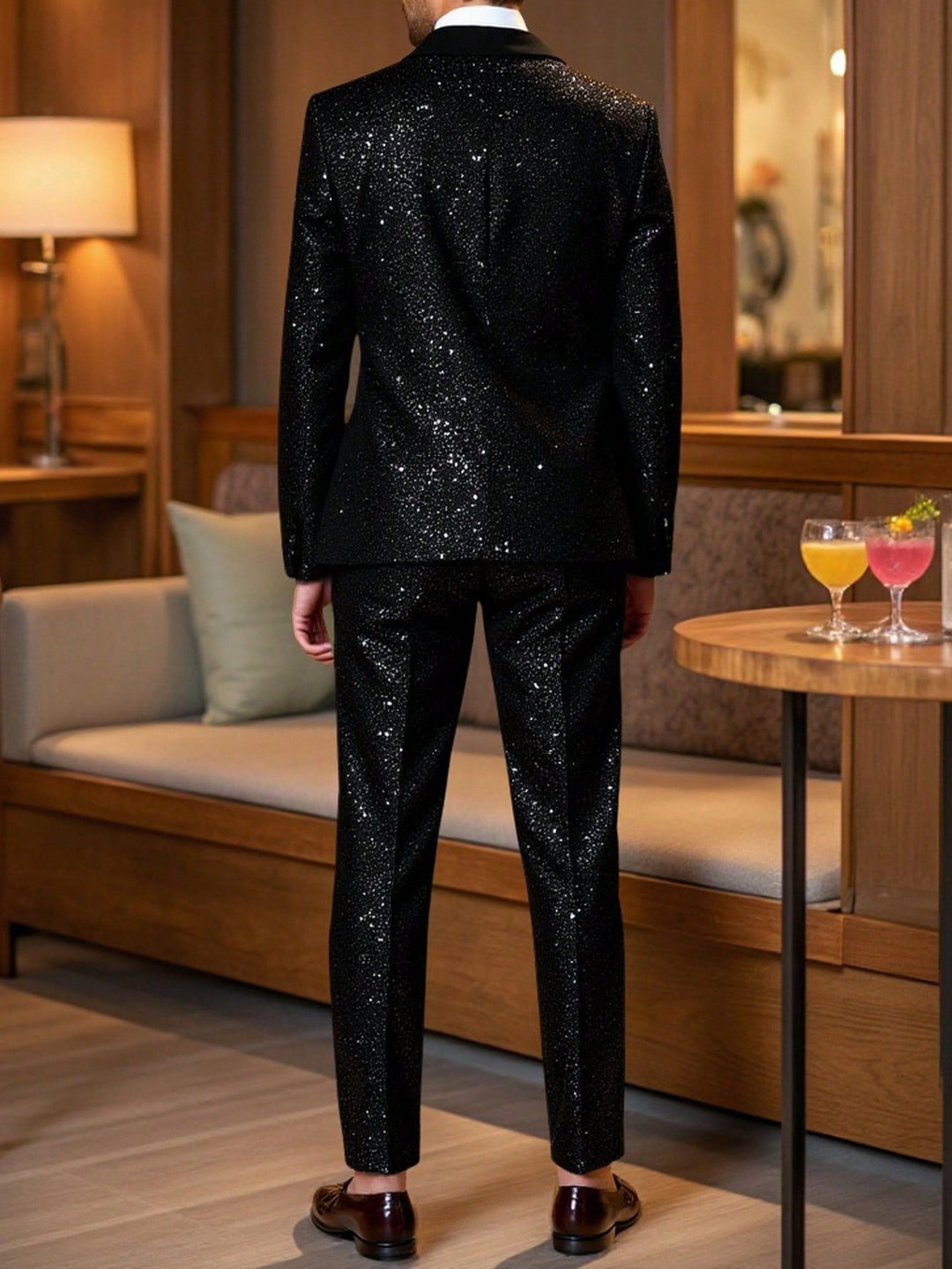 Men's Glitter Suit Jacket and Pants - Black