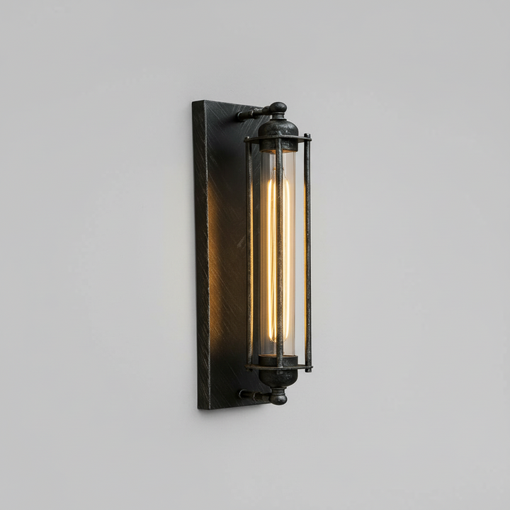 Industrial Wall Sconce with Modern LED Lighting and Vintage Metal Cage Design Wireless