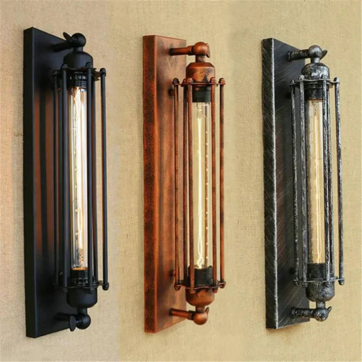 Industrial Wall Sconce with Modern LED Lighting and Vintage Metal Cage Design Wireless