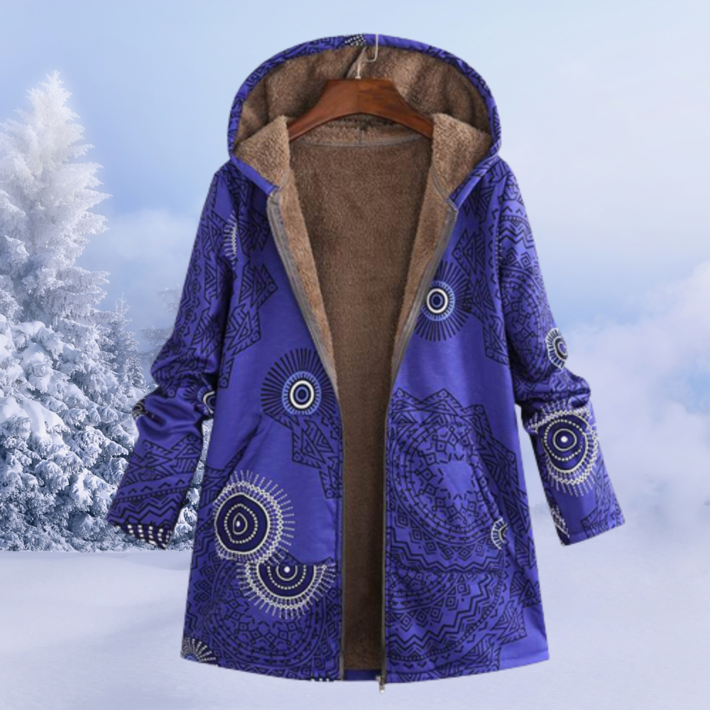 Women's Floral Print Winter Jacket with Hood - Reversible