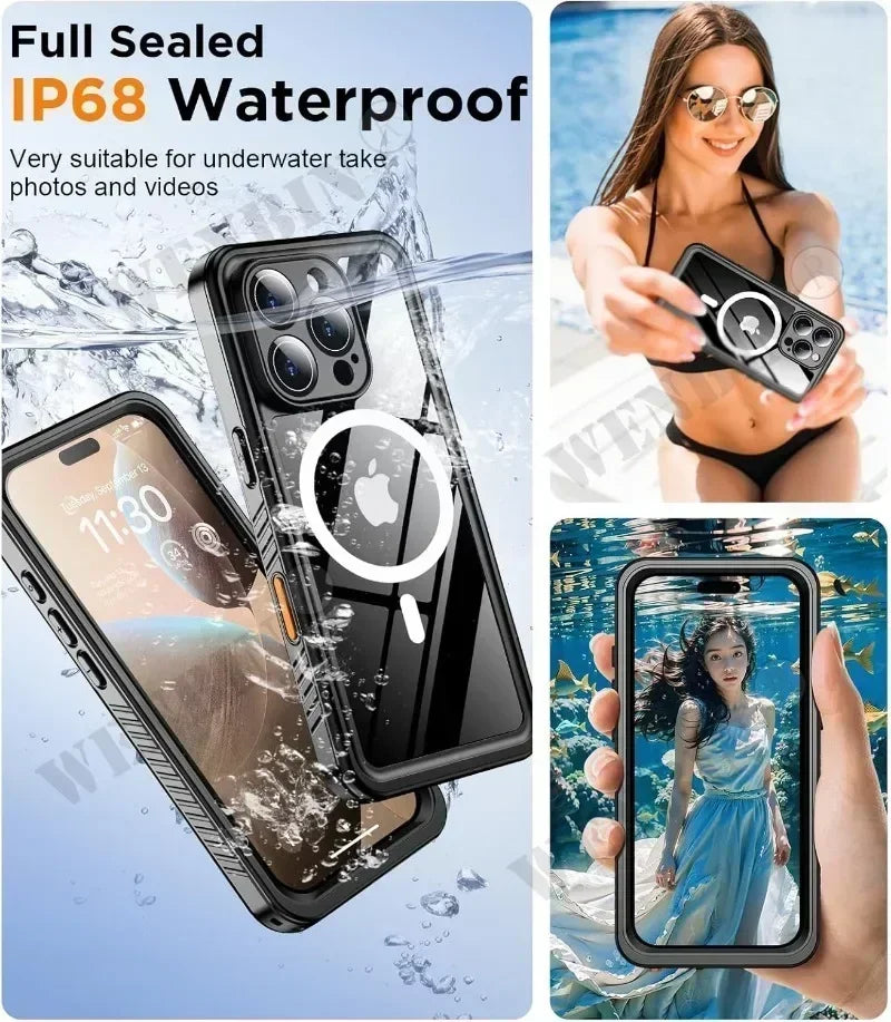 IP68 Waterproof Full-Body Diving Case with Magnetic Fit