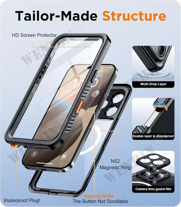 IP68 Waterproof Full-Body Diving Case with Magnetic Fit