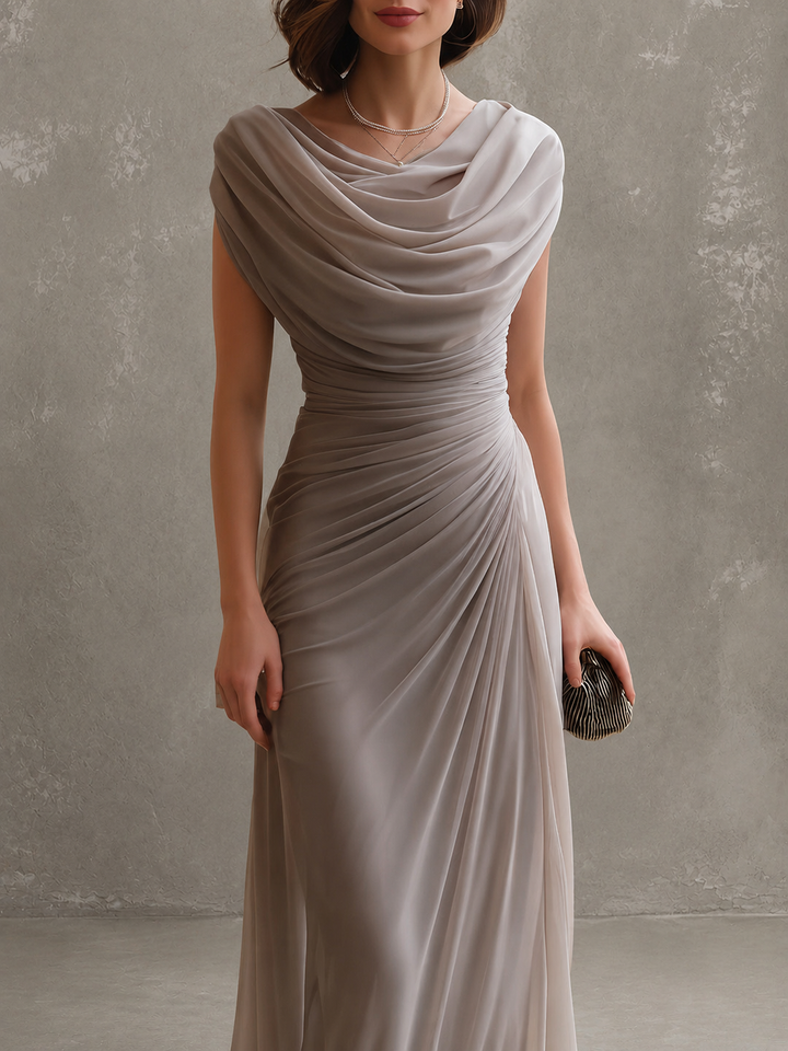 Elegant Draped Maxi Dress - Sleeveless Formal Evening Gown