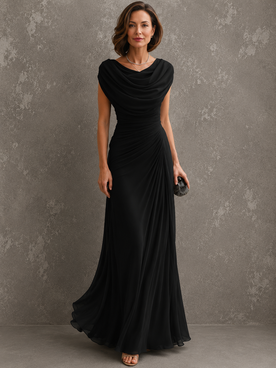 Elegant Draped Maxi Dress – Sleeveless Formal Evening Dress