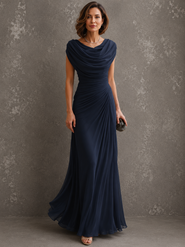 Elegant Draped Maxi Dress - Sleeveless Formal Evening Gown