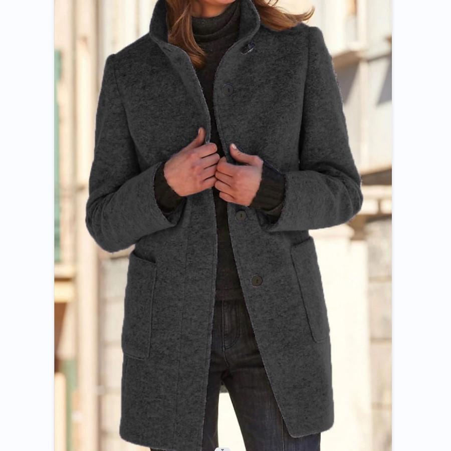 Classic Women's Wool Coat with Retro Button Closure - Amanda