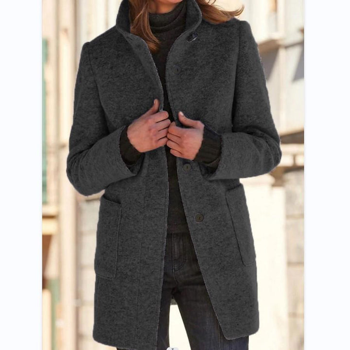 Classic Women's Wool Coat with Retro Button Closure - Amanda