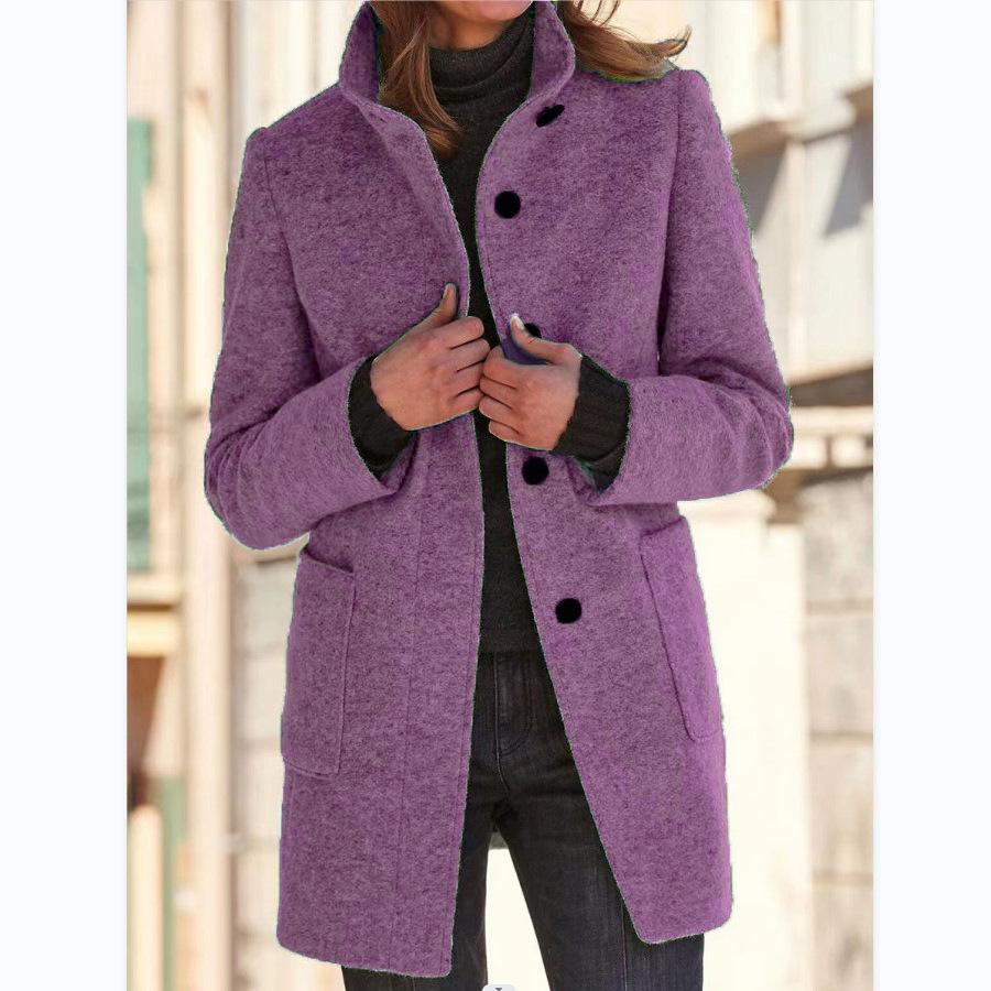 Classic Women's Wool Coat with Retro Button Closure - Amanda