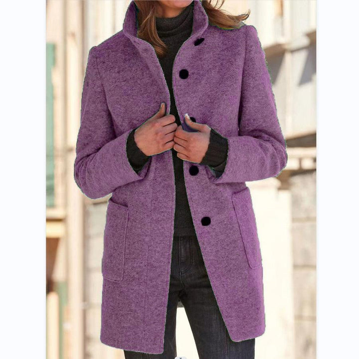 Classic Women's Wool Coat with Retro Button Closure - Amanda