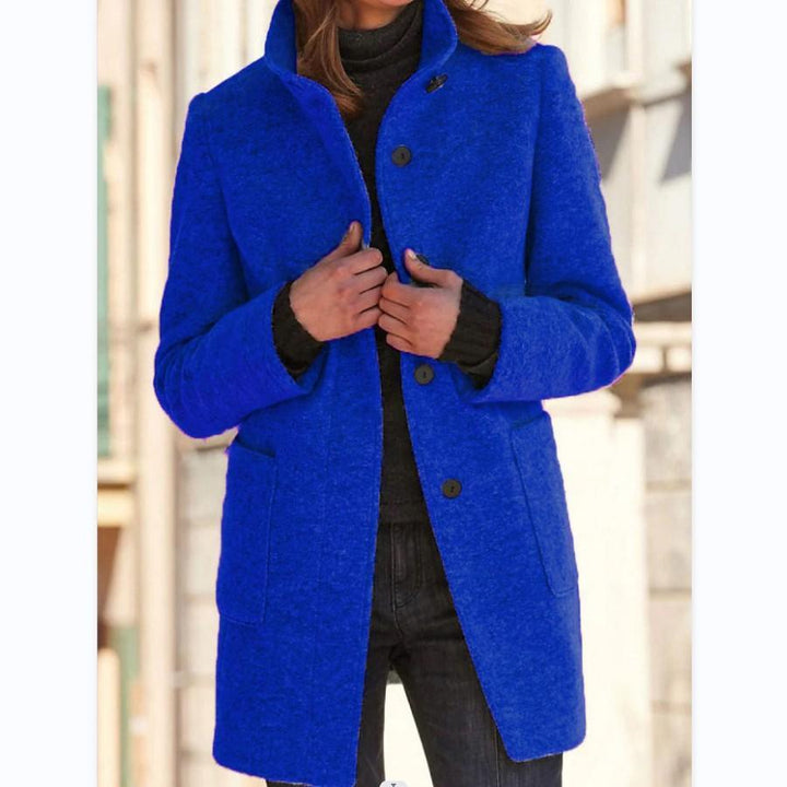 Classic Women's Wool Coat with Retro Button Closure - Amanda