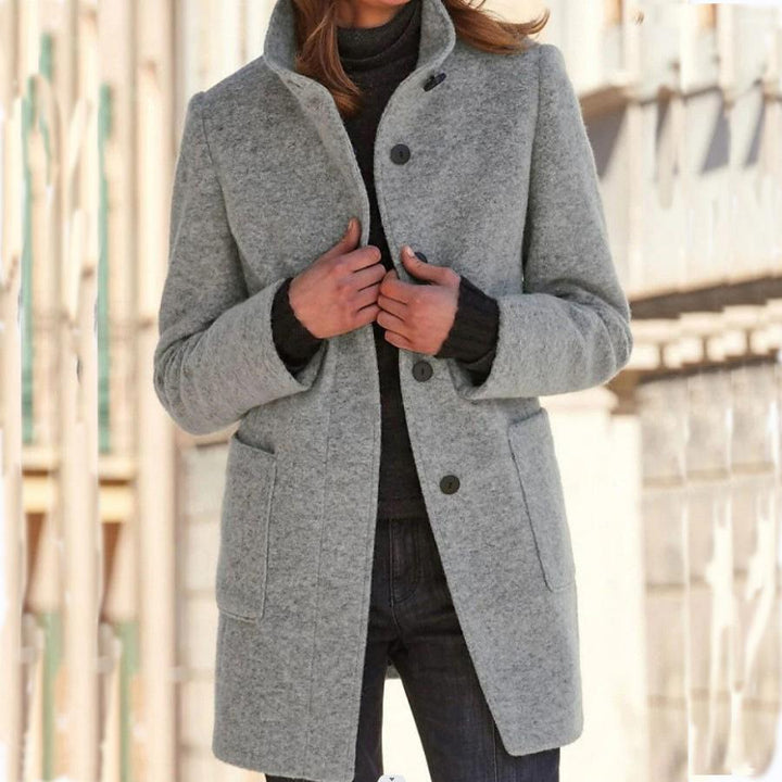 Classic Women's Wool Coat with Retro Button Closure - Amanda