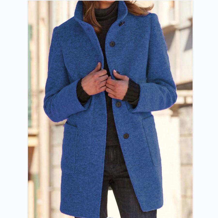 Classic Women's Wool Coat with Retro Button Closure - Amanda