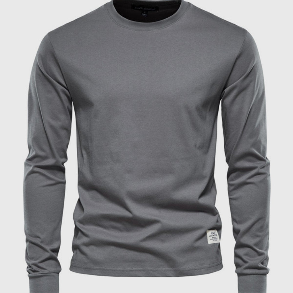 Men's Cotton Long-Sleeved Shirt with Round Neck