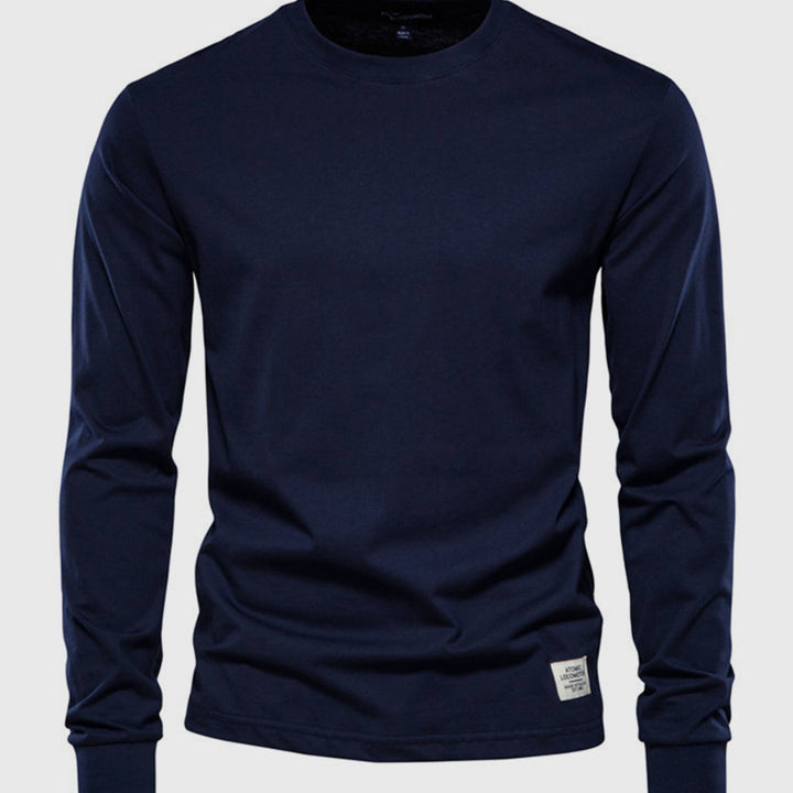 Men's Cotton Long-Sleeved Shirt with Round Neck