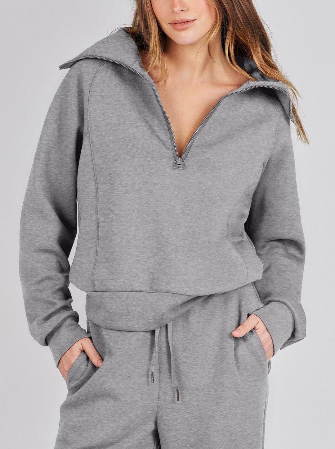 Women's Loungewear Set with Half Zip and Straight Legs