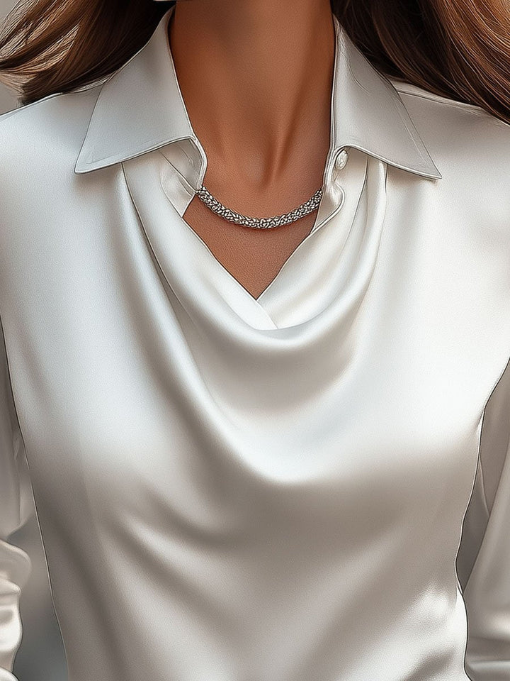 Women's Fitted Blouse – With Draped Neckline, Suitable for Work and Everyday Wear