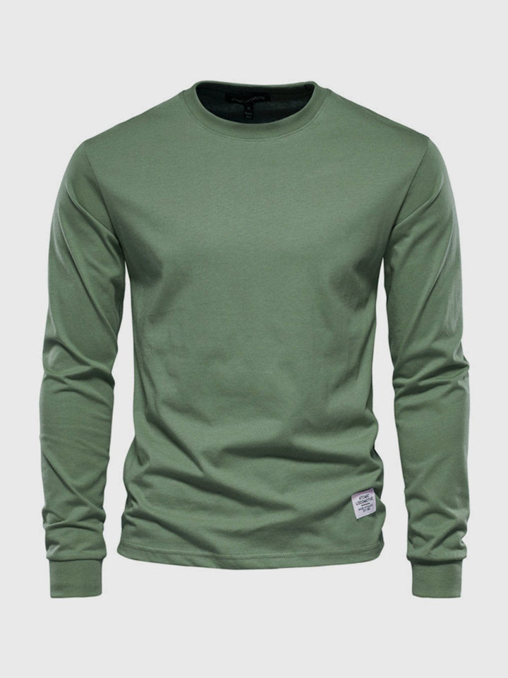 Men's Cotton Long-Sleeved Shirt with Round Neck