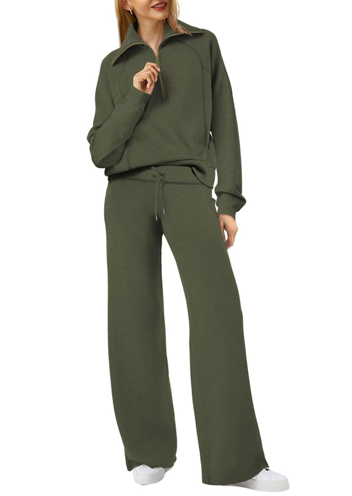 Women's Loungewear Set with Half Zip and Straight Legs