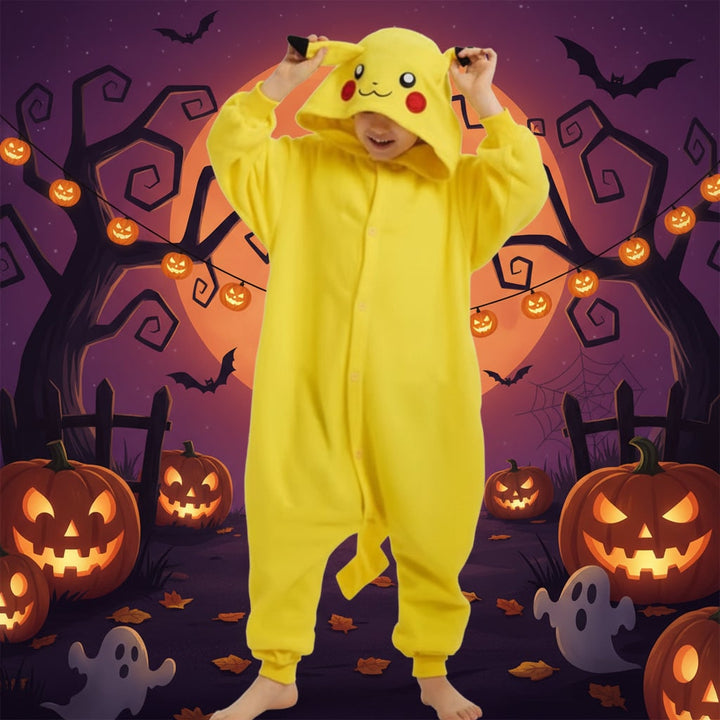 Kids' Halloween Onesie Pajamas with Character Hood and Fleece for Costume Party
