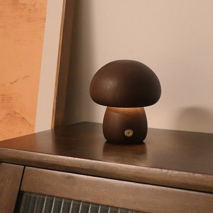 Kids' Mushroom Night Light and Lamp for Bedroom with Wooden Touch Control LED Bedside Table