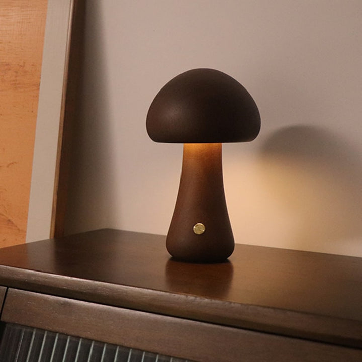 Kids' Mushroom Night Light and Lamp for Bedroom with Wooden Touch Control LED Bedside Table